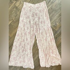 Pink&Off White Leaf Print Wide-Leg Pants